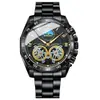 Reloj de Doble Volante para Hombre Máquina No Automática Mecánico Hueco Multifuncional Moda Luminoso Resistente al Agua Transfronterizo