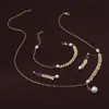Conjunto Minimalista de Colar, Brincos e Pulseira com Espiga de Trigo e Pérolas, Design de Nicho Transfronteiriço, Joias Populares Online