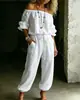 2026 Nuevo Top Europeo y Americano Transfronterizo de Amazon Hombros Descubiertos para Mujer Pantalones Jogger Casuales con Cordón Conjunto de Dos Piezas para Mujer