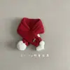 Outono e Inverno Natal e Ano Novo Meninos e Meninas Cachecol Cruz Infantil Bola de Pelo Vermelha Quente Cachecol de Bebê Lã Tricotada