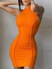 Gran Venta Vestido de Verano Empalmado Ajustado al Cuerpo Sexy Cuello Redondo Sin Mangas Dobladillo Invertido Color Sólido Delgado Sexy Sexy Falda Corta