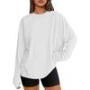 Camisetas de Manga Larga Populares para Mujer Europeas y Americanas Transfronterizas con Camisetas Interiores, Camisas Sueltas de Cuello Redondo de Seda de Leche