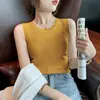 Chaleco de Verano para Mujer Ropa Exterior Seda de Hielo Color Sólido Tejido Cuello Redondo Sin Mangas Top Base Adelgazante Versátil