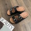 Atacado de Fábrica Verão Novo Retrô Chinelos Simples Sola Grossa Fivela Dupla Chinelos Birkenstock Sandálias Femininas para Uso Externo