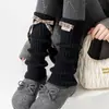 Calcetines de Algodón para Mujer de Primavera y Otoño con Lazo Calcetines Holgados Estilo Miu Tejidos Lolita Calcetines Grises de Canalé para Pantorrilla