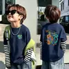 Camiseta de Manga Larga para Niños Primavera y Otoño 2026 Nueva 100% Algodón Infantil Cuello Redondo Elegante Falso Dos Piezas Casual para Niños Mayores