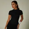 Camiseta de Fitness Yoga Deportiva Jacquard Sin Costuras de Nailon para Correr Running Secado Rápido Manga Corta Alta Elasticidad Absorción de Humedad Cuello Redondo