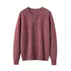 Otoño Invierno 2026 Cachemir para Mujer Hilo Jaspeado Casual Capa Base Cuello Redondo Botón Tejido Holgado Cálido Top Interior Suéter