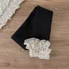 Calça-legging infantil de fleece fino e espesso para outono e inverno, listras verticais, elástica, calça base de nove pontos para meninas com acabamento em renda