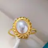 Anillo de Perla Ajustable Acero Inoxidable Lujo Ligero Dorado Gama Alta Nicho Transfronterizo Moda Europea y Americana Anillo Joyería