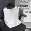 Chaleco de Punto Elegante sin Mangas de Cuello Redondo Hueco de Cáñamo de Alta Calidad Estilo Old Money Francés para Mujer