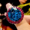 Otoño e Invierno Nuevo Joyería Huabi Base de Cobre Chapado en Oro Espinela Azul Imitación Lujo Acabado Fino Juego Piedra Principal 18*20