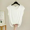 Top Básico Feminino Verão Modal Gola Redonda Sem Manga Soltinho Tamanho Grande Camiseta Camisa Base Cor Sólida Roupa de Casa Colete Fino