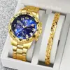 Pulseira de Relógio Masculino Popular Transfronteiriça Conjunto de 2 Peças Relógio de Pulso Masculino de Quartzo com Mostrador Grande de Alta Qualidade Conjunto para Venda por Atacado