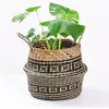 015S Algas Nórdicas Tecido à Mão Sala de Estar Moderno Casa Bonsai Grama Dobrável Tecelagem de Rattan Cesta de Flores Portátil
