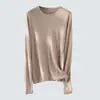 Camiseta de punto fina de manga larga con cuello redondo y color liso estilo coreano para mujer, nueva colección otoño 2026, adecuada como capa interior o capa base