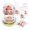 MM290 Elfo Hada Hongo Acuarela Fiesta Navideña Vajilla Juego de 4 piezas para 8 Personas Plato de Papel Vaso de Papel Tisú