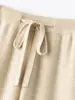 Pantalones de lana 100% australiana de pierna ancha para mujer, ropa exterior de otoño e invierno, pantalones de punto hasta el suelo, de cintura alta, holgados, con caída, pantalones rectos extralargos