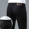 Temporada de primavera y otoño, pantalones de mezclilla grises para hombre, elásticos, modernos, corte ajustado, pierna cónica, estilo europeo, con estampados únicos, pantalones largos casuales