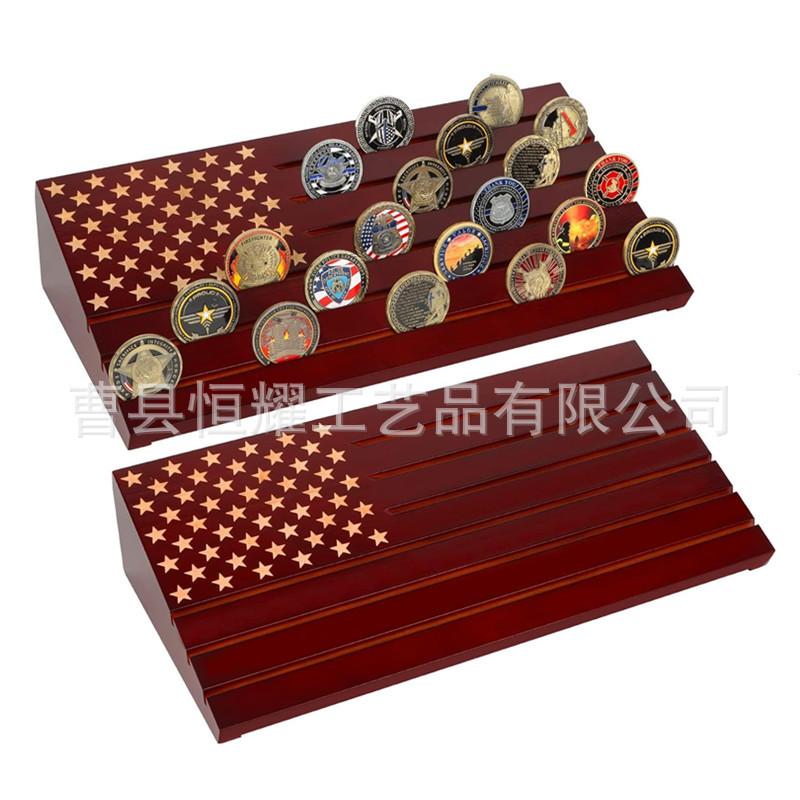 跨境木质纪念币展示架摆台式勋章展示架多层木质硬币收藏架置物架