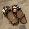 Série Praiana Gato Preto Transfronteiriça com Tamancos de Ballet Estampa de Leopardo, Estilo Menina Doce e Descolada, Acessórios Decorativos 3D de Desenho Animado