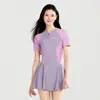 2026 Nuevo Estilo de Gama Alta con Bloques de Color que Ocultan el Vientre, Estilo Falda Adelgazante, Conservador, Deportivo para Estudiantes, con Cremallera, Tallas Grandes, Traje de Baño para Baños Termales para Mujeres