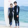 Traje de Buceo Estilo Coreano para Pareja Traje de Baño de Manga Larga para Mujer Antimedusas Traje de Snorkel Dividido Protección Solar Ajustado Traje de Baño