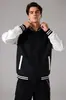 Jaqueta de Baseball Longa Estilo College Outono/Inverno Moda Casual Color Block Masculina