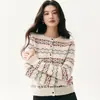 Casaco suéter de tricô Fair Isle de cashmere para outono e inverno para mulheres, macio, grosso, quente, color-blocking, slim fit, cardigã curto de tricô