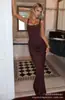 Estilo Europeu e Americano Feminino Casual Manga Longa Slim-Fit Espinha de Peixe Puro Desejo Alça Fina Vestido Longo, Bodycon Slim-Fit Cor Sólida