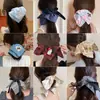 Scrunchie lenço quadrado estilo pastoral francês para meninas e crianças, elástico de cabelo doce com laço para coques, acessório de cabelo