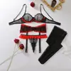 Transfronterizo Europeo y Americano 2026 Moda Encaje de Pestañas Empalme Malla Transparente Moldeador Corporal Sexy Bloque de Color Conjunto Separado de Ropa Interior