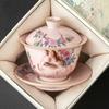 Tigela com Tampa de Gato Floral Forno Ru Chávena de Chá Cerâmica Design Rachado Adequada para Fazer Chá com Tampa, Conjunto Especial de Chá para Mulheres com Alto Valor Estético
