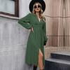 Bai Fen Zhi YiModa Amazon Roupas Femininas Europeias e Americanas Transfronteiriça Cor Sólida Manga Longa Fenda Vestido Uso de Primavera e Outono