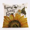 Funda de almohada de girasol y abeja de Amazon transfronteriza, funda de cojín de lino con transferencia térmica, funda de cojín para sofá de sala de estar