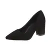 Zapatos de Gamuza con Tacón Alto de Gran Tamaño para Mujer, Moda Europea y Americana de Exportación Transfronteriza, Tacón Grueso, Boca Baja, Punta Fina, Zapatos de Moda, Zapatos de Mujer de Talla Grande