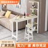 Mesas y Sillas Casuales para Tienda de Té con Leche, Barra Simple, Mesa Larga de Acero y Madera, Mesa de Bar de Pared para Uso en Balcón y Hogar con Almacenamiento