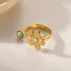 Anillo Taina de Acero Inoxidable Europeo y Americano Lujo Accesible Gama Alta Incrustaciones de Piedra Natural Colorida Anillo de Acero de Titanio Joyería de Nicho Femenina