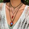 Joyería transfronteriza europea y americana, collar de cuentas vintage con ojos azules de diablo, collar de mujer con cordón de cera