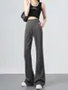 Pantalones acampanados grises para mujer, nuevos pantalones deportivos casuales de cintura alta para primavera-verano, pantalones de campana holgados estilo americano para estilizar