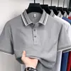 Camiseta Listrada de Manga Curta com Gola Lapela Transfronteiriça para Homens, Nova Camisa Polo Casual de Verão para Homens Jovens e de Meia-Idade, Camiseta Masculina de Manga Meia
