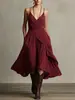 Sitio independiente de Amazon moda verano vestido de tirantes color liso cuello en V con dobladillo cruzado sin mangas vestido de comercio exterior ropa de mujer