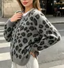 Cárdigan de punto suave con estampado de leopardo jacquard y cuello en V para mujer, estilo vintage, nuevo para otoño e invierno, de Amazon transfronterizo europeo y americano
