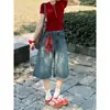 Jeans cropped largo estilo retrô para mulheres, novo estilo de verão, adequado para corpo tipo pera, plus size, shorts retos soltos e que afinam