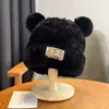 Chapéu de Pelúcia de Urso Fofo para Mulheres, Chapéu Quente Que Faz o Rosto Parecer Menor, Touca de Tricô para Circunferência de Cabeça Grande, Chapéu de Puxar para Ciclismo de Inverno
