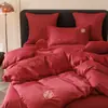 Conjunto de Quatro Peças para Casamento Chinês Lençol Vermelho Grande Capa de Colcha Jacquard Rosa Casamento Quarto de Casamento Roupa de Cama de Casamento