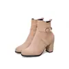 Hebilla de Cinturón Correa Cruzada Botines Botas de Caballero Coreanas Botas de Comercio Exterior Tacón Grueso Botas de Tacón Medio Talla Grande X187