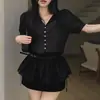 Ins Coreano 2026 Verano Nuevas Llegadas Estilo Coreano Ligeramente Transparente Dulce Manga Corta Cintura Ceñida Camisa Top para Mujer