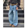 Jeans unisex retro americanos de tiro bajo con tachuelas y pierna ancha, diseño de alta costura, pantalones rectos holgados y casuales que estilizan