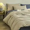 Juego de Cuatro Piezas de Algodón Lavado Bordado Cepillado, Juego de Sábana y Funda de Edredón de Dos Tonos Lisos de Alta Gama, Juego de Tres Piezas de Sábana Ajustable para Dormitorio 4